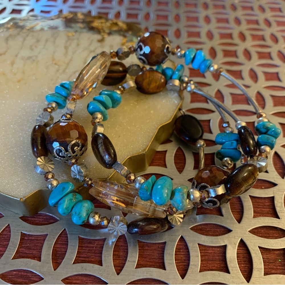 Turquoise Brown Beaded Coil Bracelet